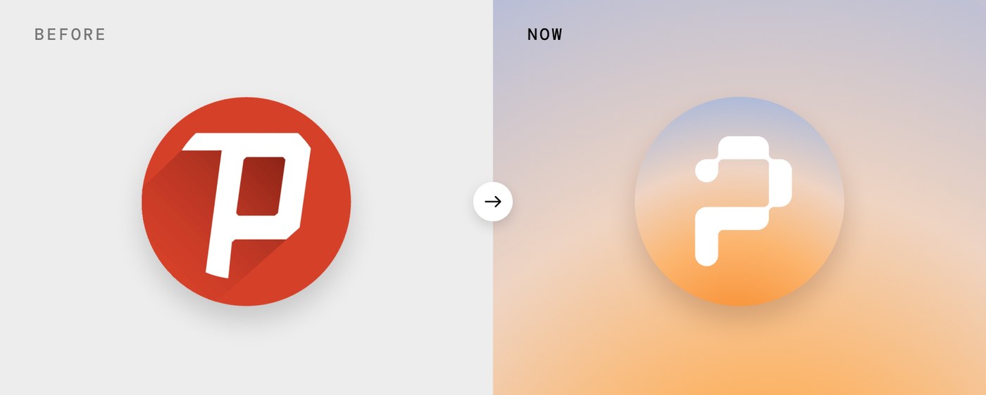 The previous Psiphon P logo next to the new Psiphon P logo